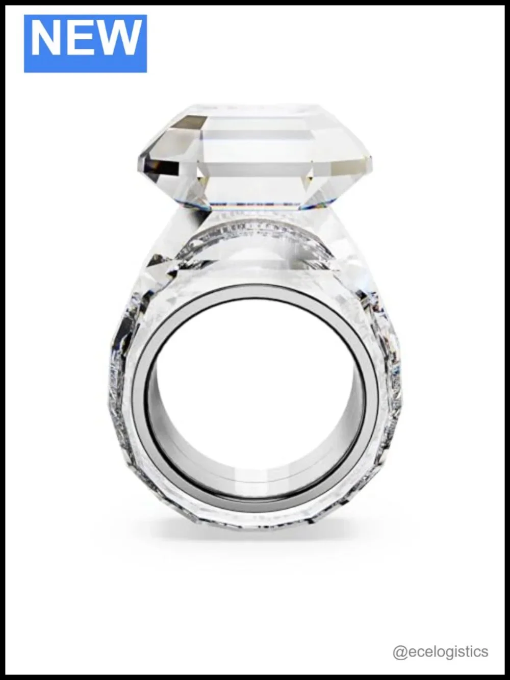 Lucent Crystal Cocktail Ring Octagon Cut 138 Facets Statement Jewelry